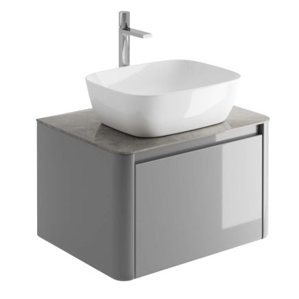650mm Wall Hung Vanity Unit in Light Grey with Grey Marble Worktop