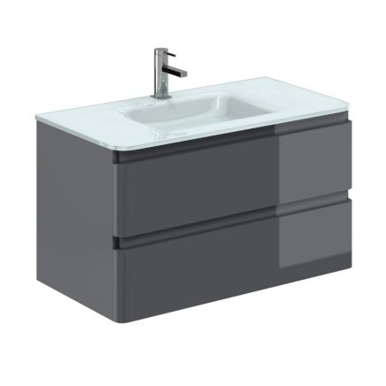 900mm Wall Hung Vanity Unit with Opal Glass Basin in Titanium Grey