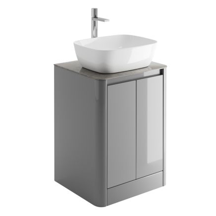550mm Floor Standing Vanity Unit in Light Grey with Grey Marble Worktop