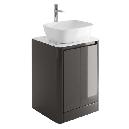 550mm Floor Standing Vanity Unit in Titanium Grey with White Marble Worktop
