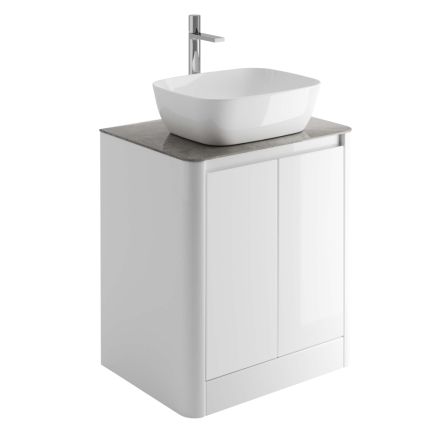 650mm Floor Standing Vanity Unit in Gloss White with Grey Marble Worktop