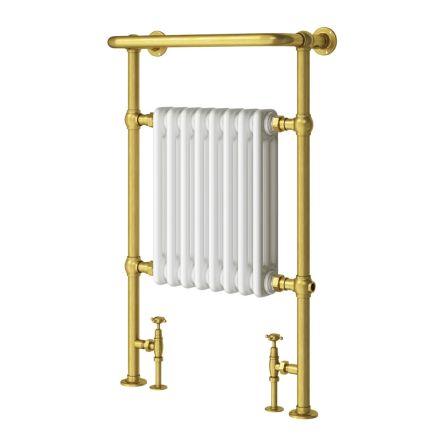 White & Gold Heated Towel Rail - 940x600mm