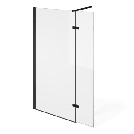 Black Wetroom Walk in Glass Screens with Hinged Panel - 700 + 350mm