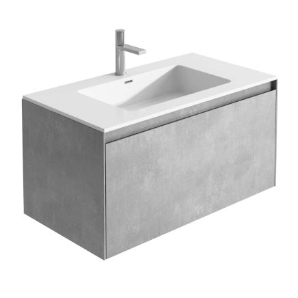 Wall Mounted Vanity Unit Concrete & White Resin Basin 900mm