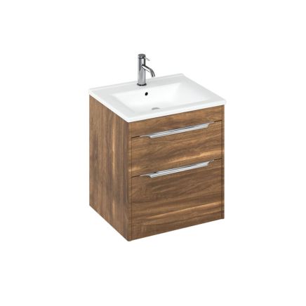 Britton Shoreditch 550mm Wall Hung Double Drawer Unit With Square Basin - Caramel