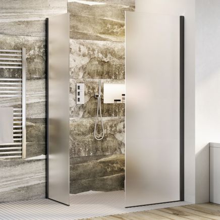 Walk-in Black Profile Fixed Shower Screen - Frosted Glass 680mm