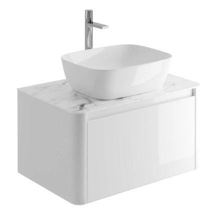 750mm Wall Hung Vanity Unit in Gloss White with White Marble Worktop
