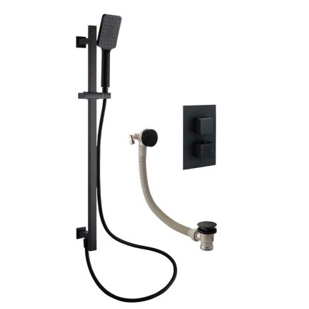 Square Double Outlet Valve with Slide Rail Kit and Bath Filler - Black