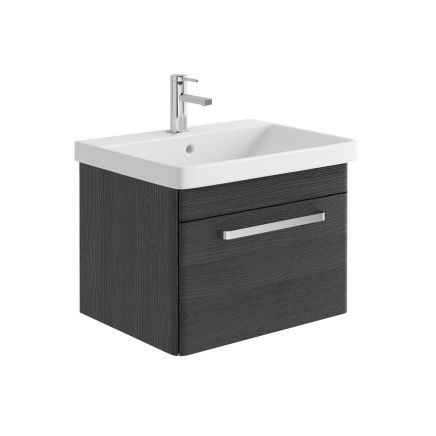 600mm Wall Mounted Vanity Unit & Basin in Black with Chrome Handle