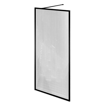Black Frame Shower Screen - Fluted Glass 880mm