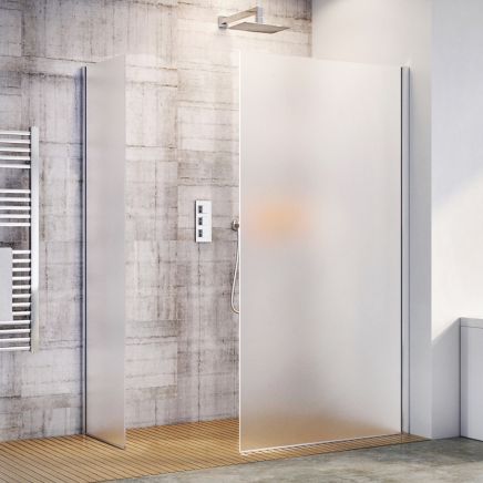 Walk-in Chrome Profile Fixed Shower Screen - Frosted Glass 980mm