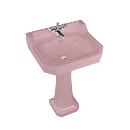 56cm Confetti Pink Edwardian Basin and Pedestal - 2 Tap Hole