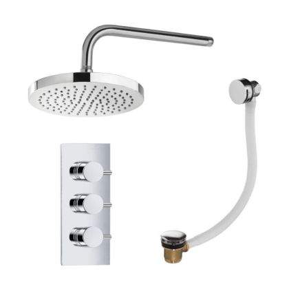 Double Outlet Concealed Valve with Round Shower Head & Overflow Bath Filler
