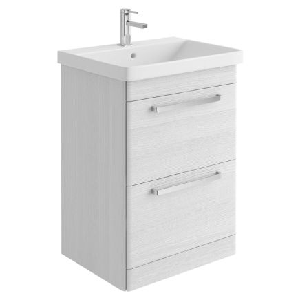 600mm Floor Standing Vanity Unit & Basin in White with Chrome Handles