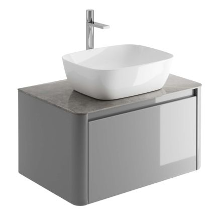 750mm Wall Hung Vanity Unit in Light Grey with Grey Marble Worktop