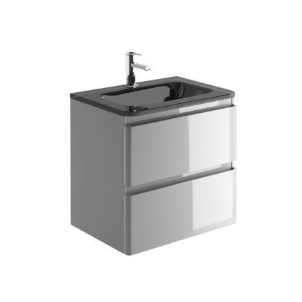 600mm Wall Hung Vanity Unit with Grey Glass Basin in Light Grey
