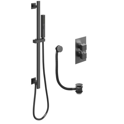 Square Double Outlet Valve with Slide Rail Kit and Bath Filler - Gun Metal