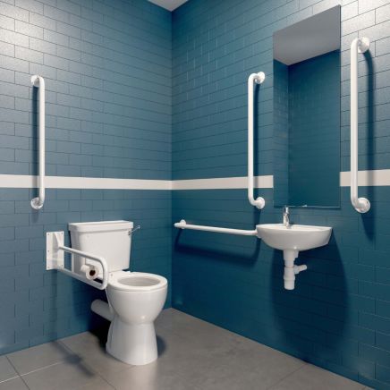 Complete Doc M Accessible Toilet & Basin Pack with White Grab Rails