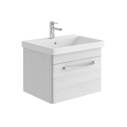 600mm Wall Mounted Vanity Unit & Basin in White with Chrome Handle
