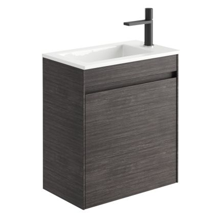 540mm Wall Hung Cloakroom Vanity Unit with Resin Basin in Leeched Oak