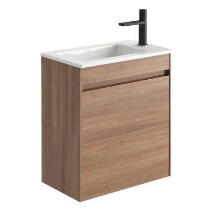 540mm Wall Hung Cloakroom Vanity Unit with Resin Basin in Natural Oak