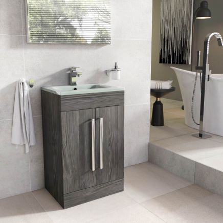 515mm Floorstanding Vanity Unit in Anthracite Gloss with Glass Basin