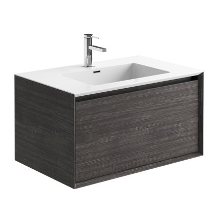 750mm Wall Hung Vanity Unit with White Resin Basin in Leached Oak