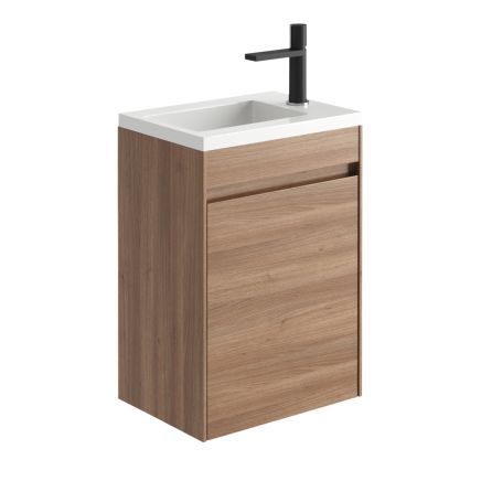 440mm Wall Hung Cloakroom Vanity Unit with Resin Basin in Natural Oak