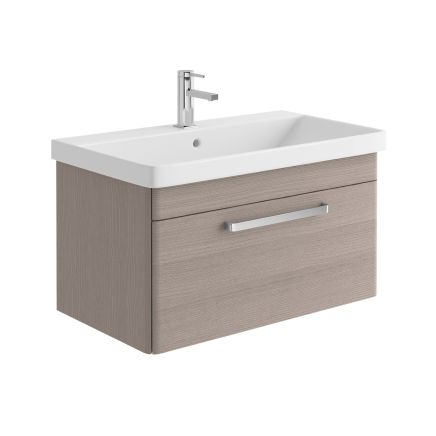800mm Wall Mounted Vanity Unit & Basin in Stone Grey with Chrome Handle