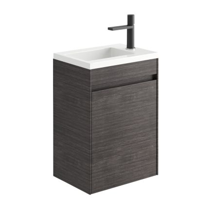440mm Wall Hung Cloakroom Vanity Unit with Resin Basin in Leached Oak