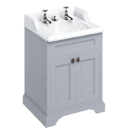 Freestanding 65 Vanity Unit with Doors & Classic 65cm Basin with Integrated Waste - Grey