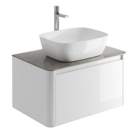 750mm Wall Hung Vanity Unit in Gloss White with Grey Marble Worktop