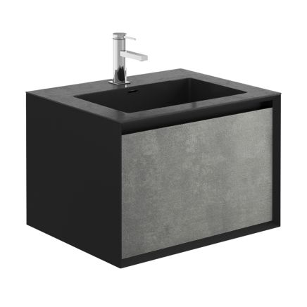 600mm Wall Hung Vanity Unit in Black & Concrete