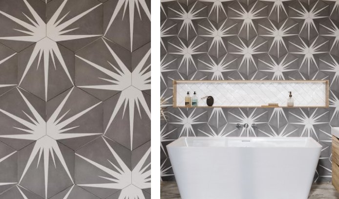 Lotus Hex Matt Grey Hexagon Porcelain Tile - 198x228mm