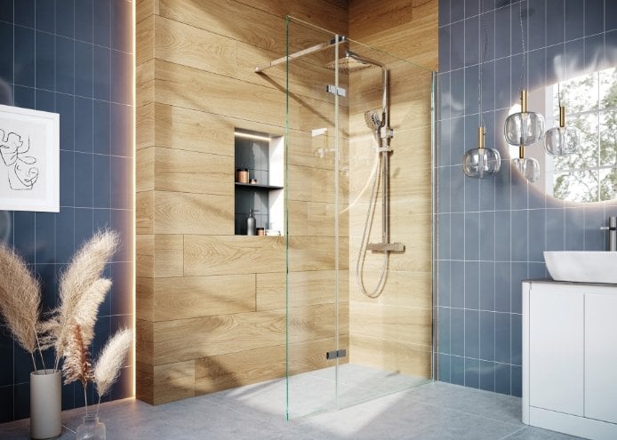 Royle Wetroom Walk in Glass Screen with Hinged Panel